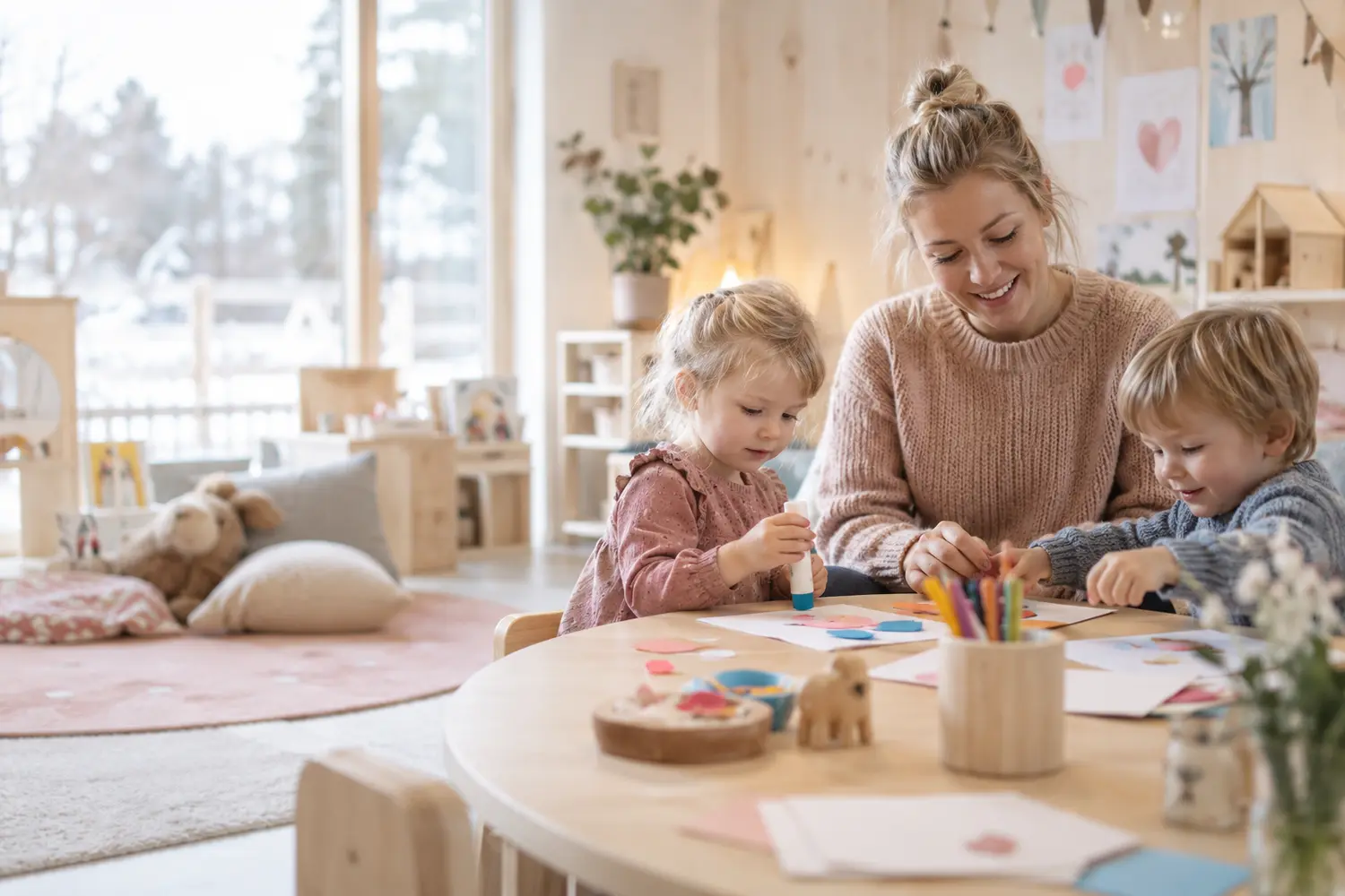 Voksen og barn i kreativ lek i barnehagen