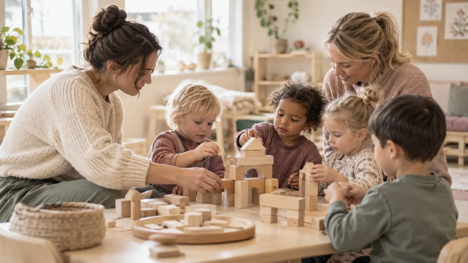 Barnehageansatte og barn bygger sammen
